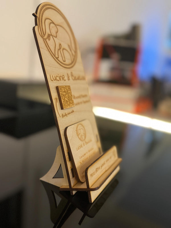 3mm Birch Plywood Business Card Holder - Custom Engraved with Logo, Text, and QR Code - Event Networking Essential