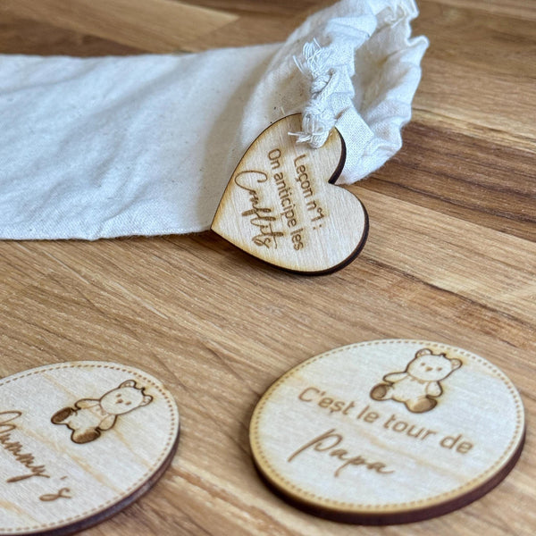 Unique personalized gift for new parents, a decision-making flip coin. Helps with midnight feeds and nappy changes. Perfect for couples, baby showers, and first Mother’s Day. Engraved and made from natural wood.