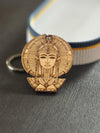 Unique Nefertiti Wood Keychain - 5cm Wide, 6.2cm Long - Sturdy 2.5cm Ring