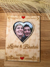 Romantic wooden heart card with a paper photo inserted, ideal for a love letter keepsake or personalized valentine. A unique blend of eco-friendly design and sweet sentiment.