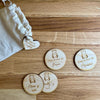 A wooden decision-making coin for new parents, perfect for baby showers, Mother’s Day, or as a novelty gift. Engraved with personalized names, this 5 cm lightweight token makes nappy changes and midnight feeds fun and easy.