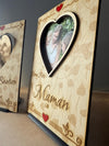 Close-up view of the 3D-engraved wooden card, highlighting its smooth finish. Makes a unique love letter keepsake or burned photo frame.