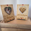 Two custom wooden Valentine cards—one engraved, one with a photo slot—shown side by side, ideal for a romantic gift or love letter keepsake